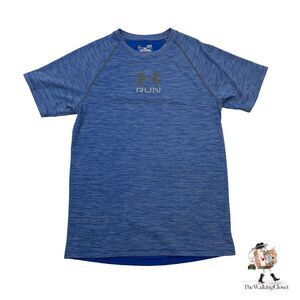 Under Armour Running Shirt Mens S Small Blue Fitted HeatGear Lightweight Active